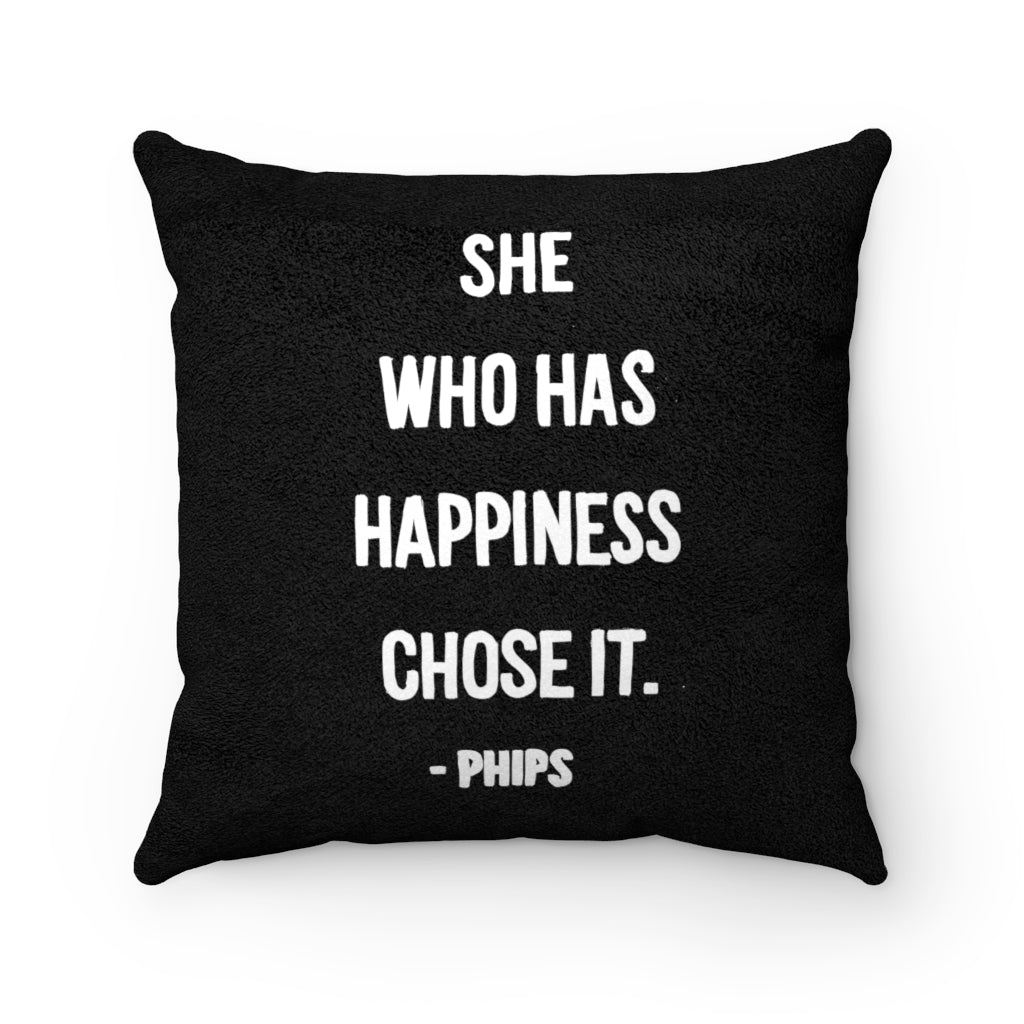 Happiness Faux Suede Square Pillow
